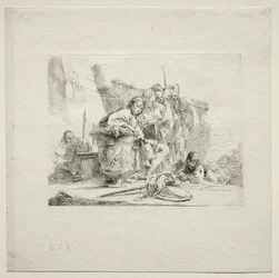 Ulike caprices: Den unge mannen sittende, lener seg mot en urne, 1785.