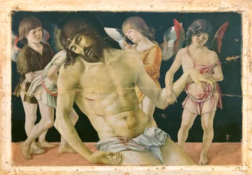 Død Kristus støttet av engler, ca. 1475 (olje og tempera på trebrett)