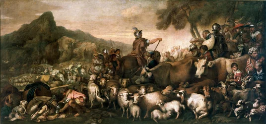 Det hebraiske folket på reise til det lovede land Maleri av Giovanni Benedetto Castiglione dit il Grechetto (1610-1665) 1600-tallet søn 140x300 cm Milano, Pinacoteca di Brera