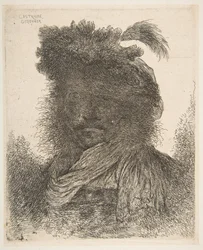 Hode av en mann i skygge, lett vendt mot venstre, fra serien med store Or..., ca. 1645-1650.