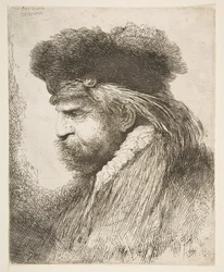 Hodet til en gammel mann vendt mot venstre, fra serien med store orientalske hoder, ca. 1645-50.