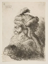 Hodet til en gammel mann med turban vendt mot venstre, fra serien med små hoder i ..., ca. 1645-1650.