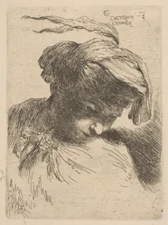 Ung mann ser ned til høyre, fra serien med små hoder i Oriental Headdr..., ca. 1645-50.