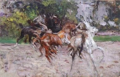 Hester ved Bois de Boulogne, ca. 1885 (olje på plate)