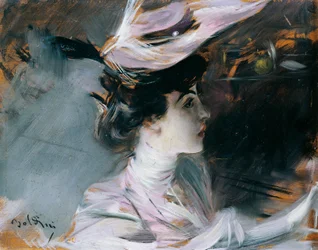 Portrett av Lina Cavalieri med ny hatt, av Giovanni Boldini (1842-1931)