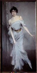 Portrett av Madame Charles Max. Maleri av Boldini (1842 - 1931)