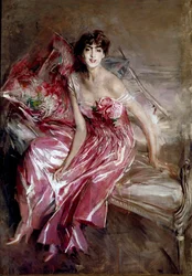 Portrett av Madame Olivia Concha de Fontecilla eller damen i rosa maleri av Giovanni Boldini
