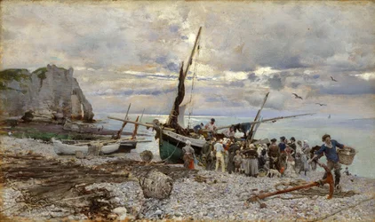 Fiskebåtenes retur, Etretat, 1879