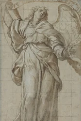 Stående engel som holder en rulle, ca. 1614.