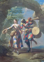 En harlekin på vei tilbake fra krigen, ca. 1742