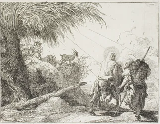 Joseph og Mary passerer en hyrde og hans flokk, tallerken elleve fra The Flight into Egypt