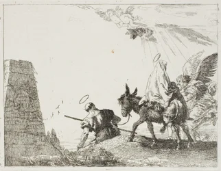Den hellige familie går forbi en pyramide, tallerken tjue fra The Flight into Egypt