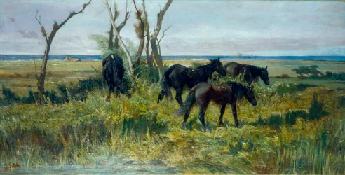Maremma-beitemark. Beitende hester, ca. 1872 (olje på lerret)