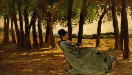 Mrs Martelli på Castiglioncello, av Giovanni Fattori (1825-1908), olje på lerret, 20x35 cm.