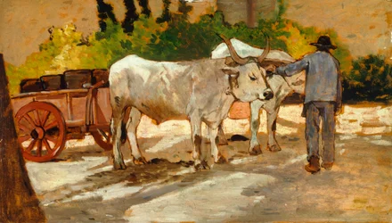 Okser i gården, av Giovanni Fattori (1825-1908)