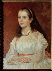 Portrett av frøken Soccoli. Maleri av Giovani Fattori (1800-tallet) Ec. Ital.