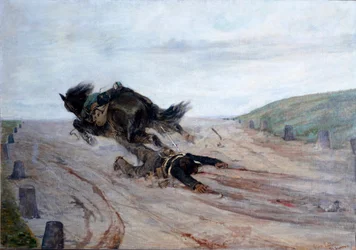 Foten i hesten Hesten faller. Maleri av Giovanni Fattori (1825-1908) 1878-1879 Dim.90x130 cm Firenze, Modern Art Gallery