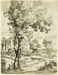 Landskap med et hus