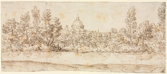 Elvelandskap med utsikt over Peterskirken, etter 1660.