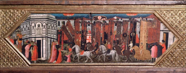 Prosesjon av stolpene til San Giovanni - Trekiste med representasjoner av festen til San Giovanni Battista i Firenze - Maleri av Giovanni Toscani (1370-1430), Bargello-museet, Firenze