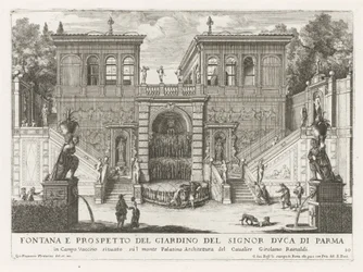 Farnesische Tuinen te Roma Fontene og forhøyning av hagen til hertugen av Parma (...) (tittel på objekt) Fontenene i palassene og hagene i Roma (serietittel) Fonteinen in de paleizen en tuinen van Rome (serietittel)