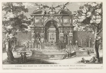 Fontein møtte hydraulisk orgel i de tuinen van de Villa d