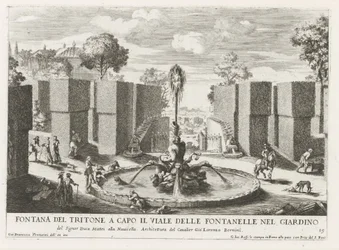 Fontein møtte triton i de tuinen av Villa Celimontana i Roma Triton-fontenen i spissen for fontenene i hagen (...) (tittel på objekt) Fontenene i palassene og hagene i Roma (serietittel) Fonteinen in de paleizen en gardenen van