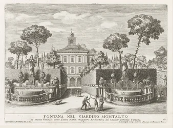 Fontener i hagene ved Villa Montalto Negroni i Roma - Fontana nel giardino Montalto (...) (tittel på objektet) - Le fontane ne palazzi e ne giardini di Roma (serietittel) - Fontener i Romas palasser og hager (serietittel)