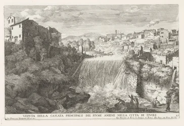 Waterval in de rivier de Aniene ved Tivoli Utsikt over hovedfossen til Aniene-elven i byen Tivoli (tittel på objekt) Fontenene til Estense-hagen i Tivoli (serietittel) Fonteinen in de tuinen van Villa d