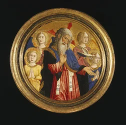 Gud Faderen med fire engler og Den hellige ånds due, ca 1460