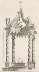 Isolert utsikt over Berninis baldakin. Plate 39 fra albumet 