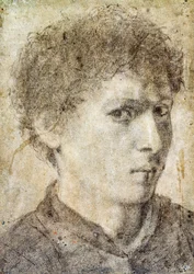 Hode av en ung gutt, tegning av Gian Girolamo Savoldo (ca. 1480-1548), svart blyant og hvitt kritt, Italia