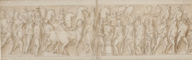 Fangede kvinner blir tatt bort (slutten av LXXIII); parade av badevaktene (LXXIV); Marcus Aurelius ofrer ved et alter (LXXV); Marcus Aurelius ser på et angrep (begynnelsen av LXXVI)