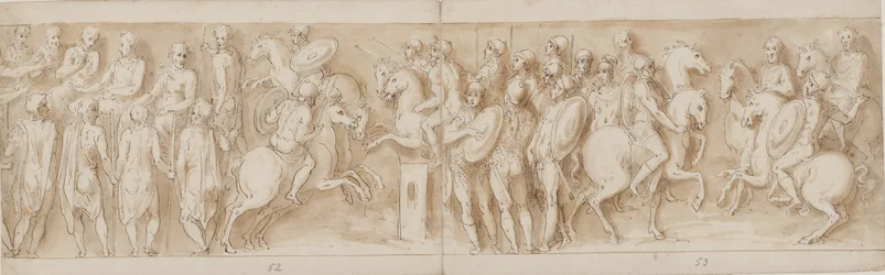 Sarmatians før det keiserlige rådet (slutten av LXII, begynnelsen av LXIII); omgitt av vakter ser Marcus Aurelius og Pompeius på hesteryggen på en trefning (XC); Tyske adelsmenn bringer en melding (opp til midten av XCI)