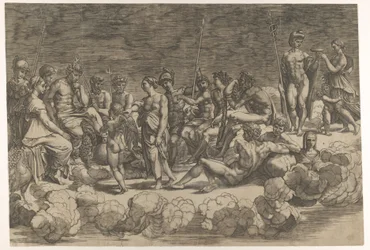 Forsamling av gudene etter takkomposisjonen i Loggia di Psiche, Villa Farnesina..., 1527.