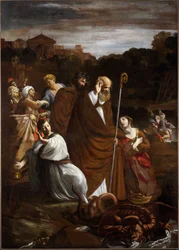 San Verano frigjør Albenga fra dragen, ca. 1615 (olje på lerret)