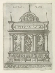 Fontana dell'Acqua Felice Fontana Felice (tittel på objekt) Moderne en antikke monumenter og bygging i Roma (serietittel) Ornamenti di fabriche antica et moderni dell' alma citta di Roma (serietittel)