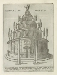Mausoleum av Augustus i Roma Mausoleo di Augusto (tittel på objekt) Moderne og gamle monumenter og bygninger i Roma (serietittel) Ornamenti di fabriche antichi et moderni dell
