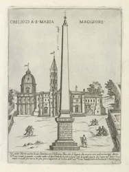 Obelisk foran Santa Maria Maggiore Obelisco a S. Maria Maggiore (tittel på objekt) Moderne og eldgamle monumenter og strukturer i Roma (serietittel) Ornamenti di fabriche antichi et moderni dell' alma citta di Roma (serietittel)