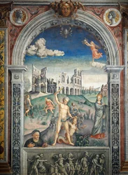 Fresco av Giovanni Maria Falconetto (1468-1535), Hall of Zodiac, Palazzo D'Arco, Mantua (UNESCOs verdensarvliste, 2008), Italia