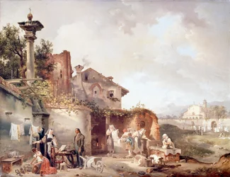 The Laundry Room of Nons' Convent, av Giovanni Migliara (1785-1837), olje på lerret, 72x55,5 cm