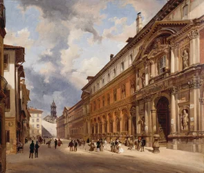 Utsikt over Ospedale Maggiore (stort sykehus) i Milano, av Giovanni Migliara (1785-1837), olje på lerret, 34x40 cm