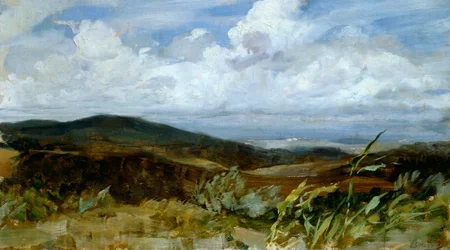 Landskap av Giovanni Muzzioli (1854-1894), olje på lerret, 39x68 cm
