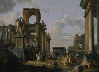 Capriccio av antikk arkitektur og skulptur