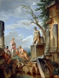 Ruiner med en sibyll og andre figurer, c1720
