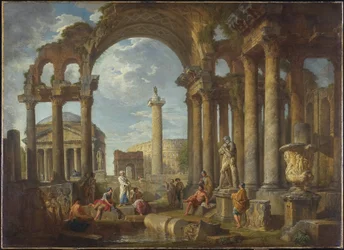 En Capriccio av romerske ruiner med Pantheon, ca. 1755
