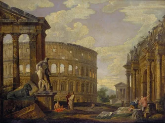 Landskap med Hercules og ruinene av det gamle Roma par Panini, Giovanni Paolo