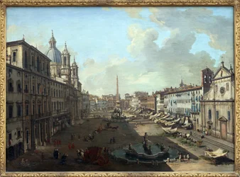 Piazza Navona (Piazza Navona) i Roma med Neptun-fontenen i forgrunnen, Oljemaleri på lerret av Giovanni Paolo Pannini (Panini) (1691-1765). Fotografi, KIM Youngtae, Nantes, Musee des Beaux Art de Nantes.