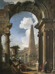 Ruiner av et tempel med en sibyll, ca. 1719 (olje på lerret)