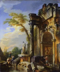 Ruinene av en triumfbue i den romerske Campagna, 17171719
